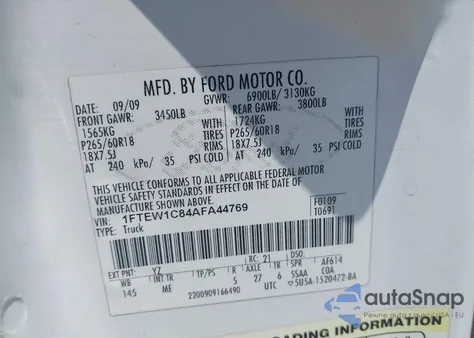 2010 Ford F-150 Fx2 Sport/Xl/Xlt from USA, damaged, VIN 1FTEW1C84AFA44769